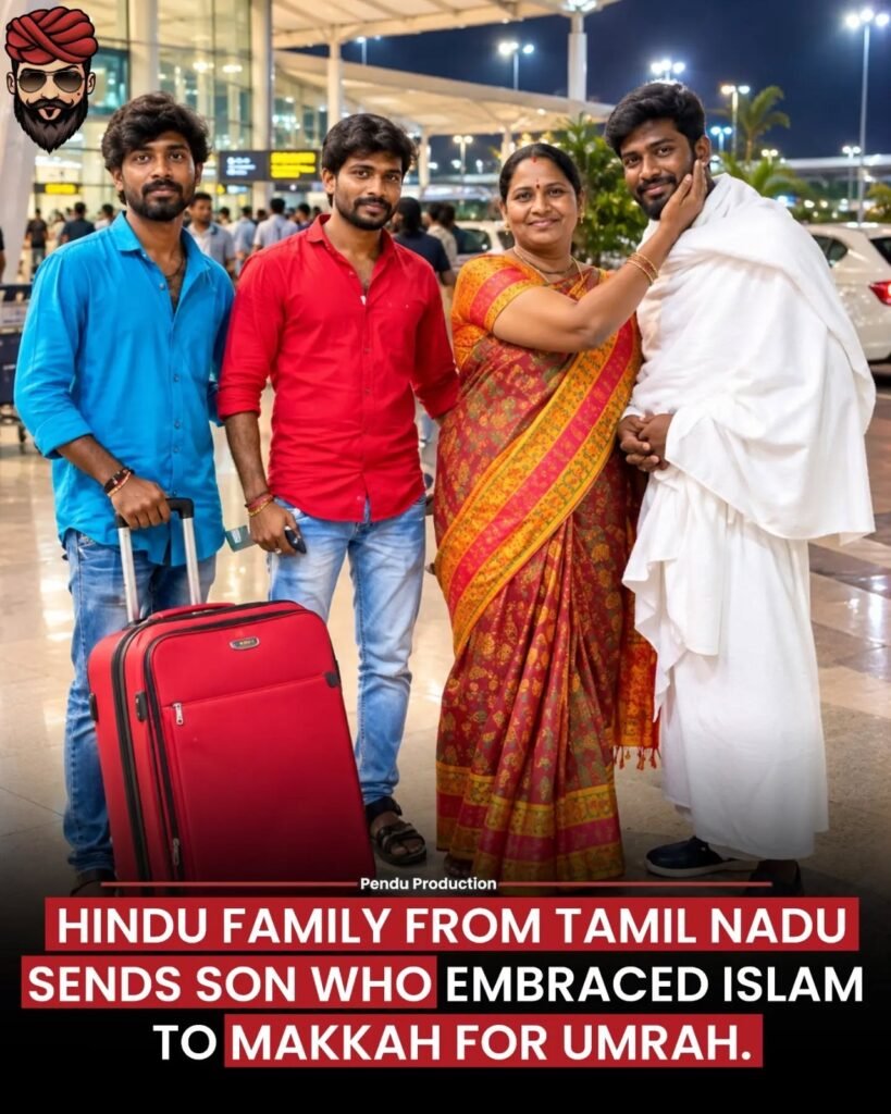 A touching story from Tamil Nadu, India, is gaining attention online after a Hindu family reportedly supported their son’s decision to embrace Islam and sent him to Makkah to perform Umrah. The family was reportedly seen giving him an emotional farewell at the airport, offering prayers for his journey and covering his travel and pilgrimage expenses. The story has sparked conversations about family acceptance, mutual respect and interfaith harmony.